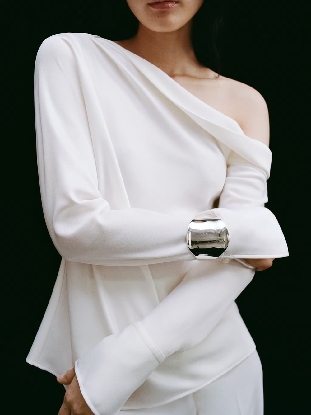 Mango Off-Shoulder White Draped Blouse